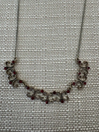 Nine West Red Rhinestone Scroll Necklace
