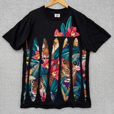 Oneita Vtg 90s Graphic T-Shirt Leopard Floral Print Made in USA XL Handmade