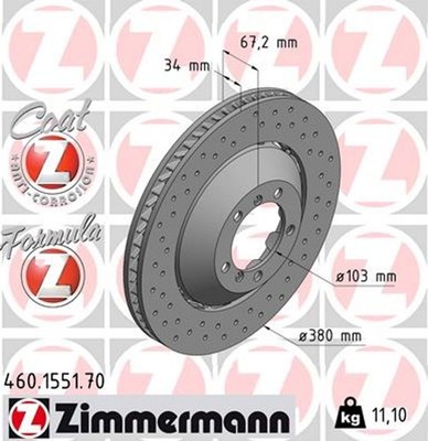 1x Bremsscheibe FORMULA Z ZIMMERMANN 460.1551.70 für 997 PORSCHE 911 GT3