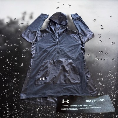 Under Armour Sz S Women Anorak Jacket Cross Town Blk Hybrid Rain Hooded 1/2 Zip