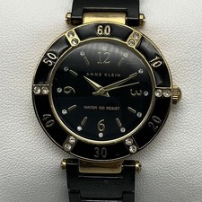 Anne Klein Womens Watch 32mm Black Gold Tone Band 109418 New Battery 7"