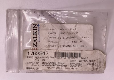 NEW Zalkin Pro Mach 1762347 Snap Ring Stainless Steel