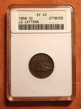 1858 Flying Eagle Cent Large Letters ANACS XF-45 Old Soapbox Holder, XF45, EF