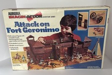 Aurora Imagin Action Attack On Fort Geronimo Fort Playset 1970s Vintage w Box