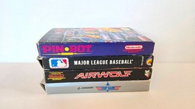 LOT OF 4 BOXED NINTENDO NES GAMES: Pin-Bot, Top Gun, Airwolf, MLB