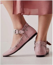 Free People Mystic Diamante Mary Jane Ankle Strap flats Pink Leather. NWOB