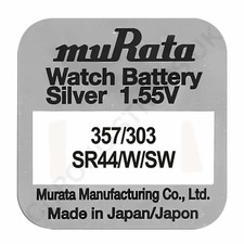 Murata 303 / 357 / SR44W / SR44SW Silver Oxide Watch Battery