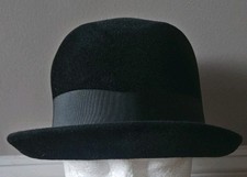Vintage Black Velour Fedora hat W/ Feather size 6 7/8 USA Geo Eakle Philadelphia