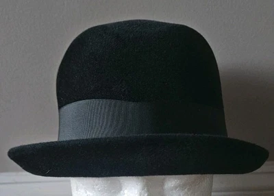 Vintage Black Velour Fedora hat W/ Feather size 6 7/8 USA Geo Eakle Philadelphia - Image 1 of 4