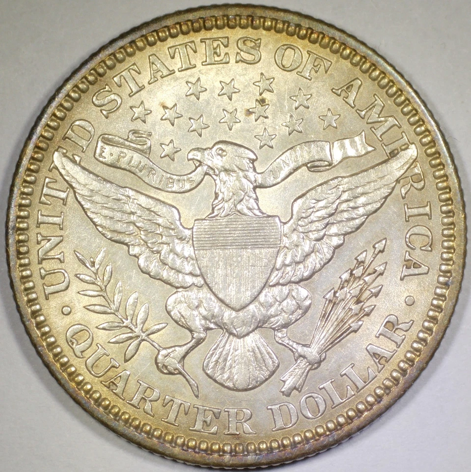 Cuarto de barbero de plata 190 25C - sin circular - tonificado Foto 3 de 3