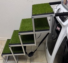 Foldable Dog Stair for Truck RV Car Portable Pet Ramp Steps w/Grass Rug Outdoors