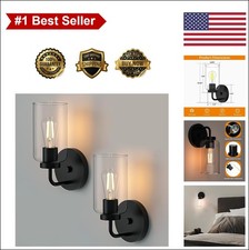 Wall Sconces Set of 2 Modern Clear Glass Shade Matte Black Hardwired Bathroom