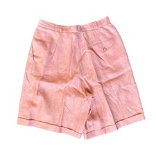 Vintage 90s Liz Claiborne Collection Pink Linen Pleated Bermuda Shorts Waist 28