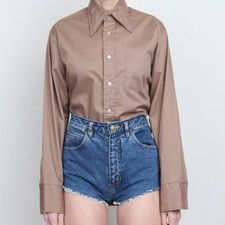 Vintage 1970s Neutral Dagger Collar Button Up Shirt