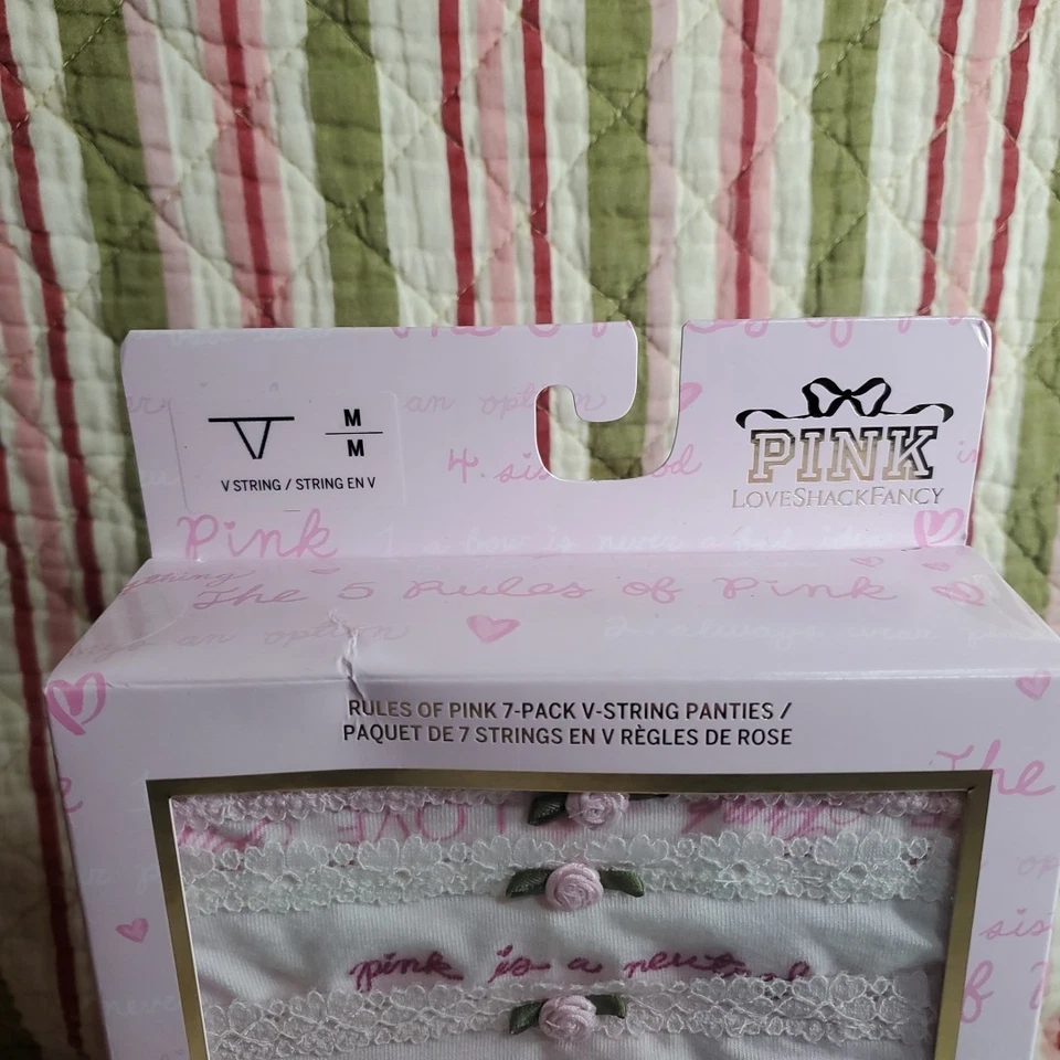 PINK × LoveShackFancy “Rules of Pink” 7-Pack V-String Panties (Limited Edition) - Image 3 of 4