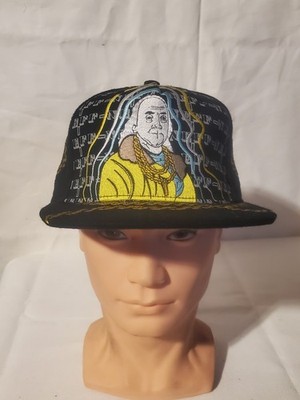 Unbranded Sample Benjamin Franklin Graphic Hat Black Gold Hip Hop Fitted Cap