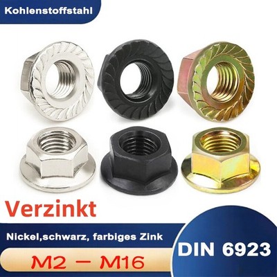 M2-M16 Sperrzahnmutter Flanschmuttern Verzinkt Vernickelt Flansch Mutter DIN6923