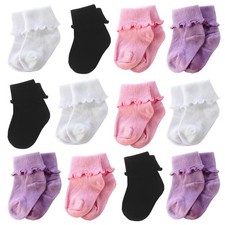 12 Pairs Newborn Infant Baby Turn Cuff Ruffle Edge Ankle Socks Girls3-9 Month...