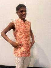 Men  s Indian Wedding Nehru Jacket Kurta Pajama Peach Floral Festive Outfit