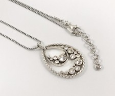 Brighton Halo Convertible Long Silver Clear Crystal Pendant Necklace. 511