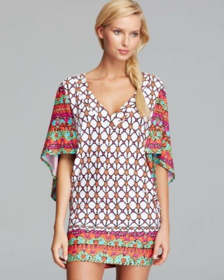 NWT $148 Sz L Trina Turk Venice Beach Caftan Swim Cover Tunic