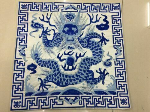 Chinese Classic BlueWhite Porcelain Silk Embroiderd Dragon Phoenix Cushion Cover - Picture 10 of 14