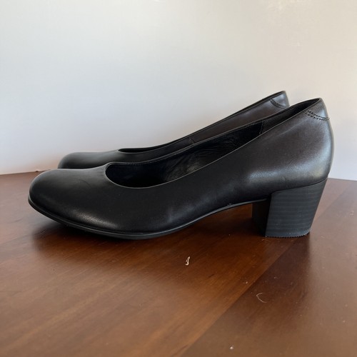 ECCO Dress Classic 35 Pump Black Leather Block Heels Sz EU 41 US 10 Womens - Picture 2 of 11