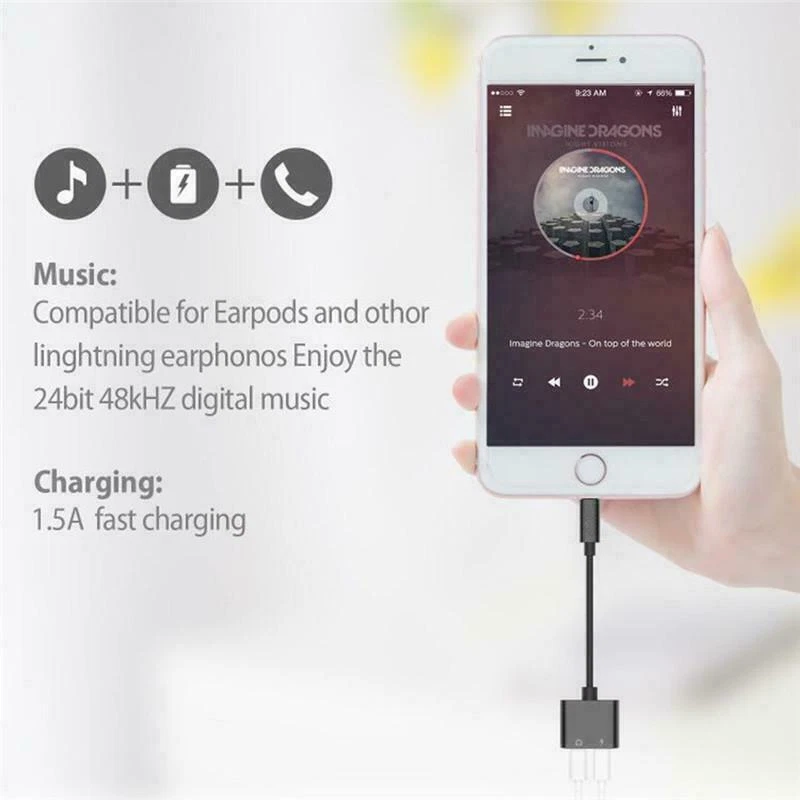 2in1 Splitter Adapter Dual Audio Charger Headphone Aux iPhone 14 13 12 11 X Pro - Image 3 of 4