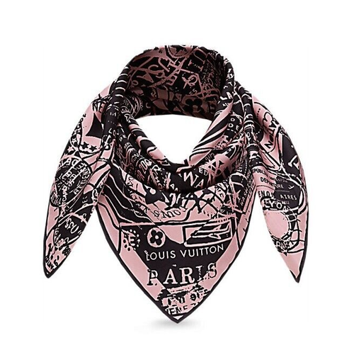 Louis Vuitton Paris Stamps Luggage Trunks Travel Black Pink Silk Scarf - Afbeelding 2 van 16
