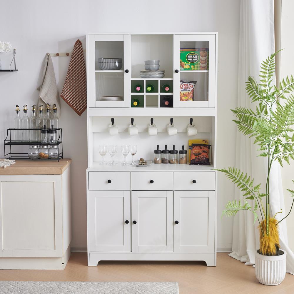 Sturdy Kitchen Buffet with Hutch Storage Sideboard Cabinet w/ 5 Door 3 Drawers