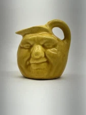 Creame John Barleycorn 3D Face Ceramic Vintage Yellow Glaze Jug 3" *chip* s28