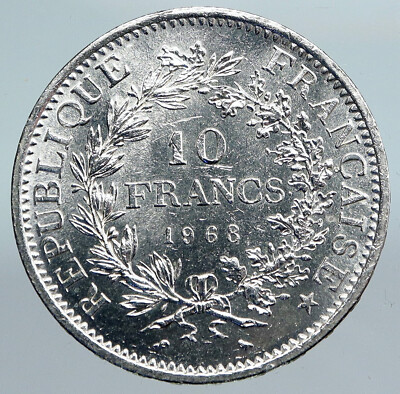 1968 FRANCE Large HERCULES Motto VINTAGE Old Silver 10 FRANCS