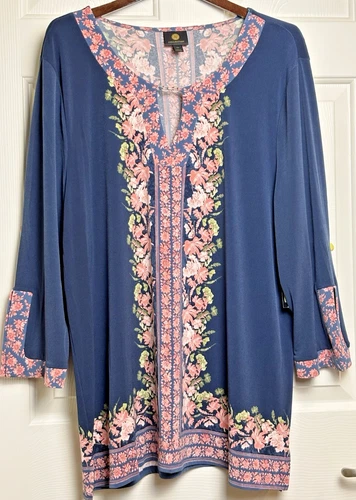NWT JM Collection Botanical Dream Intrepid Blue Blouse Top Size XXL - beautiful!