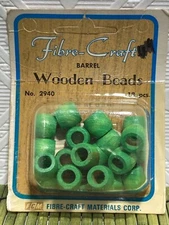 Vintage Fibre-Craft Wooden Beads Barrel 3/8 in Green Pack of 18 #2940
