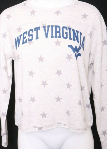 NEW West Virginia Mountaineers WVU LS Stars Crewneck Sweatshirt Gray Women's M