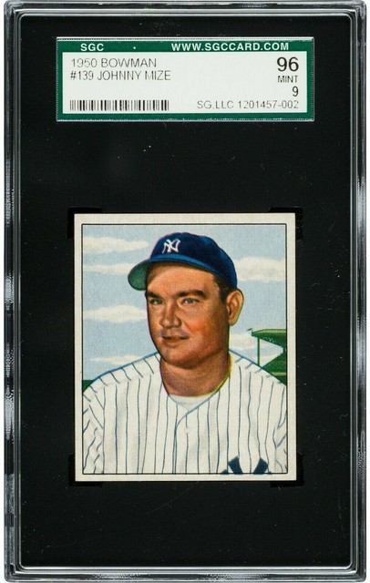 1950 Bowman #139 Johnny Mize (HOF) SGC 9 MINT Yankees POP 1 None Higher