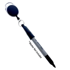 Retractable Pen & Pencil Holder Badge Reel w Carabiner Clip for Barista Sharpies