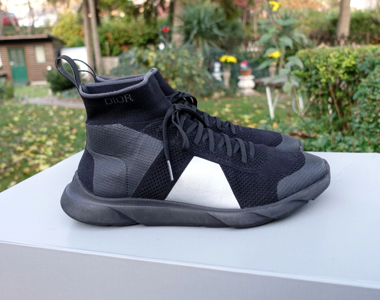 DIOR SHOES 42 shoe sneaker sneakers black grey logo high top sock runner