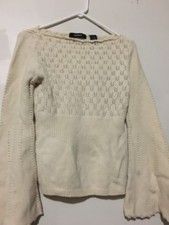Express Size M Merino Wool Cream Flare Sleeve Knit Sweater Top Blouse Women