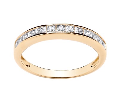 Halb-Ewigkeitsring 9 kt Gelbgold auf Silber simuliert Prinzessschliff Größe J bis U