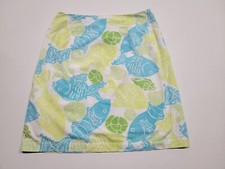 Lilly Pulitzer Blue Green Yellow Fish Skirt Back Zip Back Pocket Lined Size 4