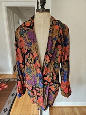 Floral Blazer Kensington Square Sport Jacket Colorful Vintage Rayon Size L