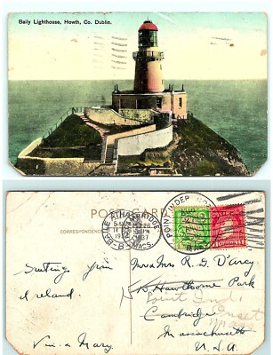 S02-5237, BAILY LIGHTHOUSE, HOWTH, CO., DUBLIN, IRELAND 1937 TO USA, *POSTCARD