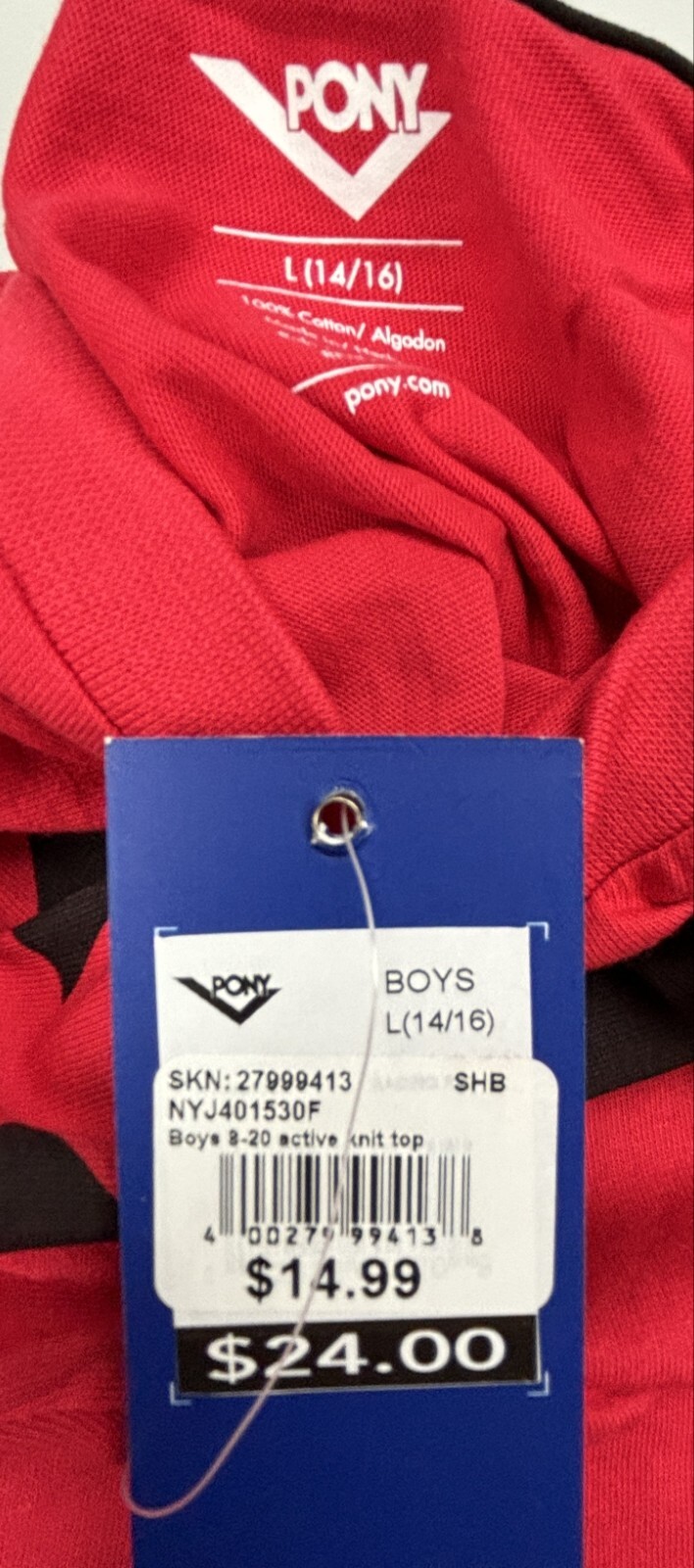 T shirt pullover maglia elasticizzata ragazzo grande 14 16 logo pony rosso