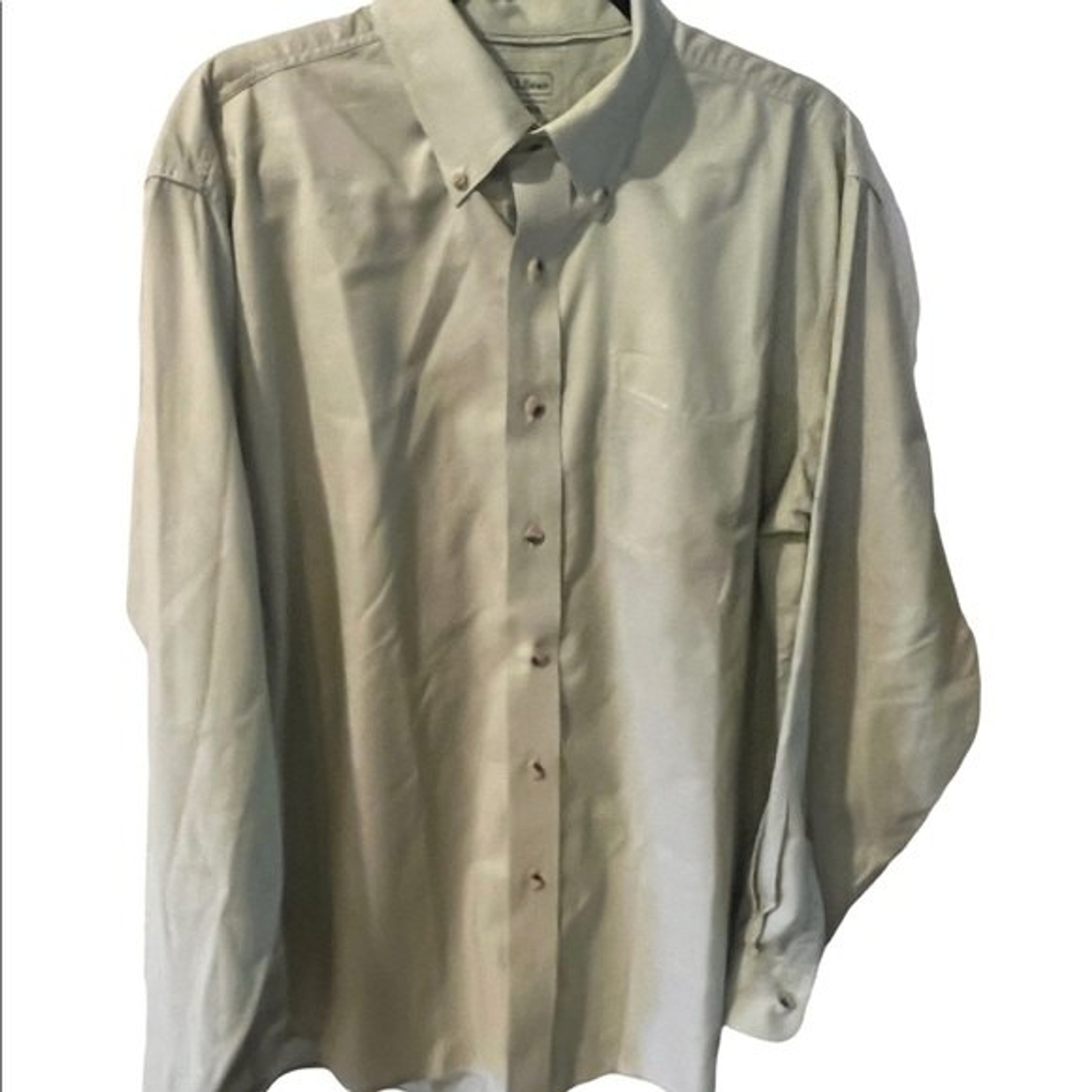 LL Bean Men's L Green Oxford Shirt Traditional Fit Button Front Wrinkle Free