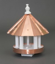 Round White Bird Feeder with Copper Roof - Amish Made