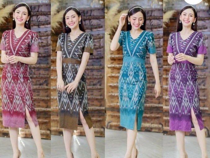 Thai style Dress Traditional Skirt Fashion Beautiful Top-Set-Casual elegant  Lady