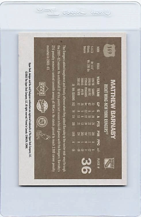 2002/03 Vintage #169 Matthew Barnaby Rangers Signed Auto *H1098 - Image 2 of 2