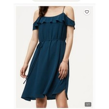 Ann Taylor Loft Cold Shoulder Flounce Mini Dress Teal Small
