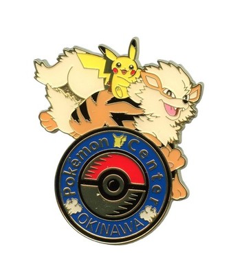 Pokemon Center OKINAWA Limited 2'' Logo Pin Pikachu & Arcanine Japan Original